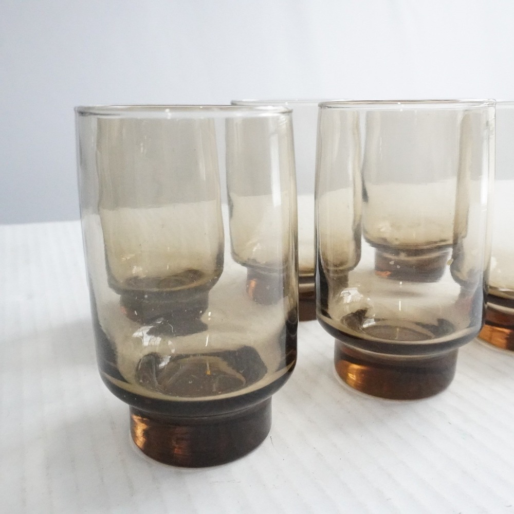 6 Pc Libbey Tawny Accent Tumbler Old Fashioned Set Vintage Smoke Brown Retro Lot - Picture 2 of 5